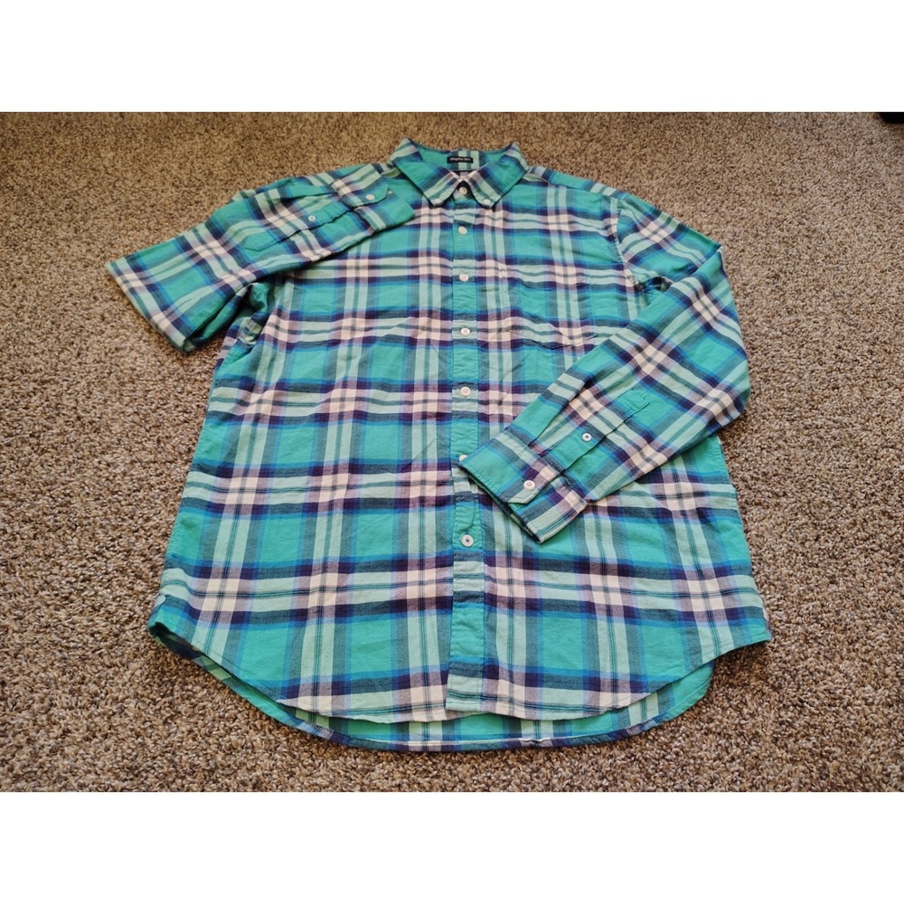 American Eagle Seriously Soft Plaid Flannel Shirt Mens Large Teal Blue Button Up